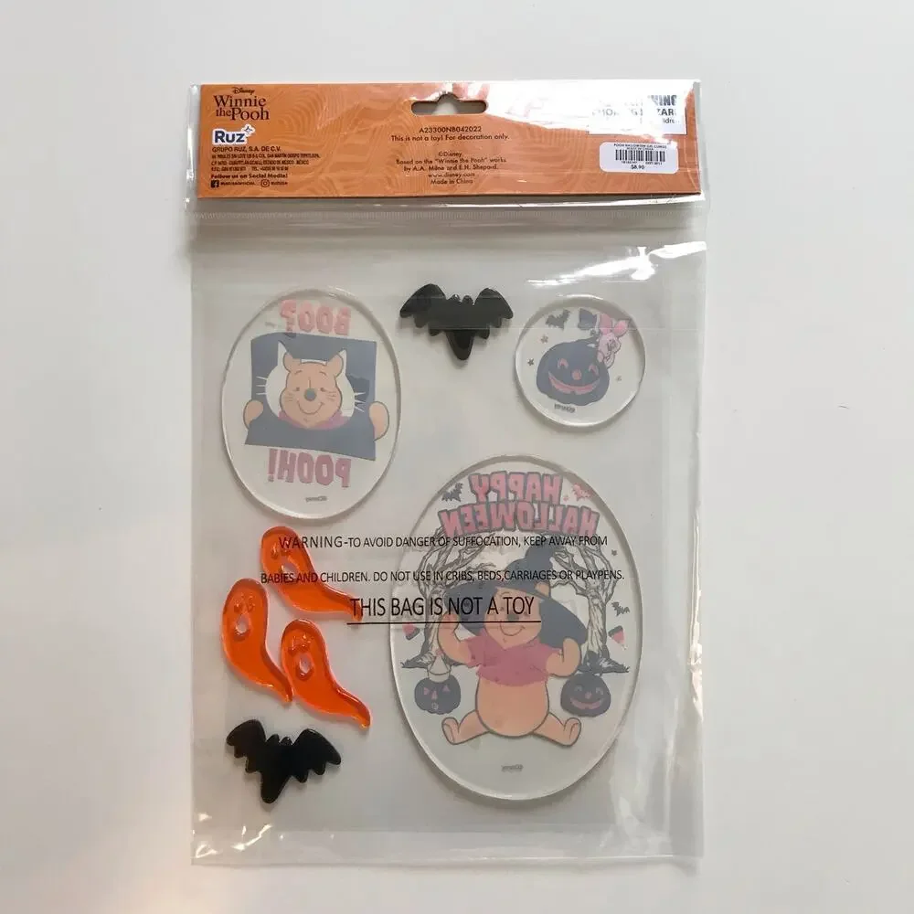 3/$20 Disney Winnie The Pooh New In Package Set of 8 Halloween Gel Clings